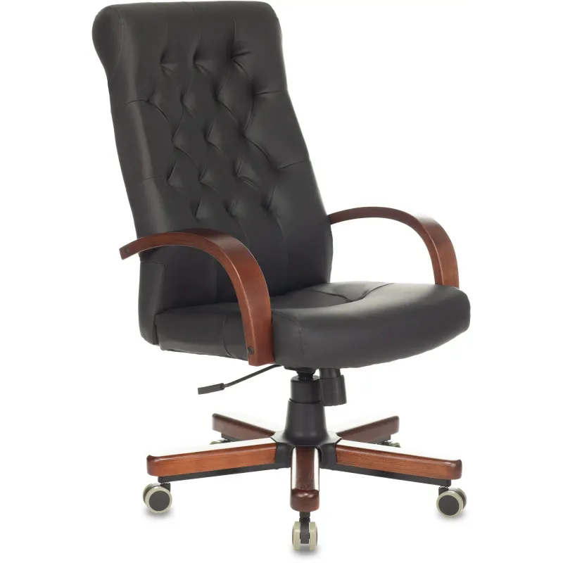 Кресло руководителя Бюрократ T-9928WALNUT/ECO черный эко.кожа крестов. металл/дерево главное фото